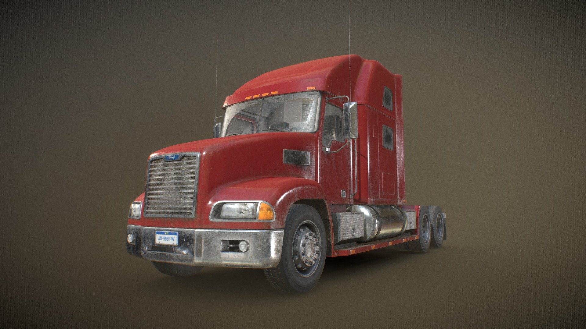 Semi Truck Tractor - Red - Low Poly